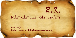 Rákóczi Kálmán névjegykártya